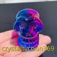 2" Rainbow Titanium Melting Quartz Hand-carved Skull Crystal Reiki Healing 1PC