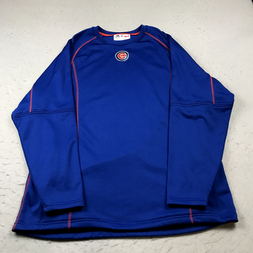 Chicago Cubs Sweatshirt Mens Large Blue Majestic Therma Base Cage Pullover MLB