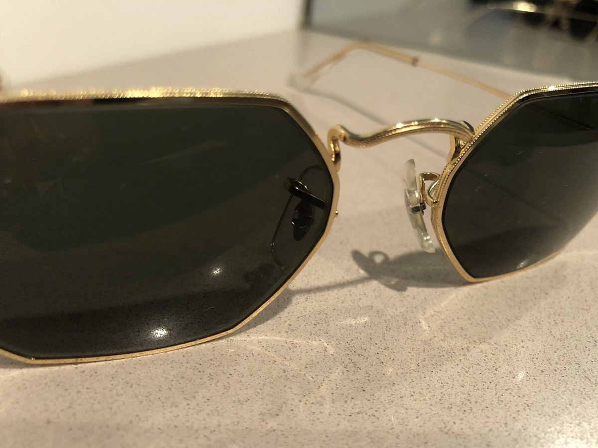 Vintage B & L Ray Ban Octagon Gold Framed Sunglasses + Case, W1535