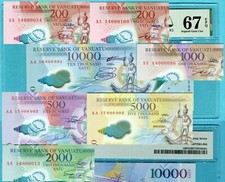 Vanuatu 200 500 1000 2000 5000 10000 Vatu 2010 2014 2017 Polymer PMG hand signed
