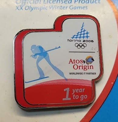 2006 TORINO ATOS ORIGIN SKIING 1 YEAR TO GO OLYMPIC PIN