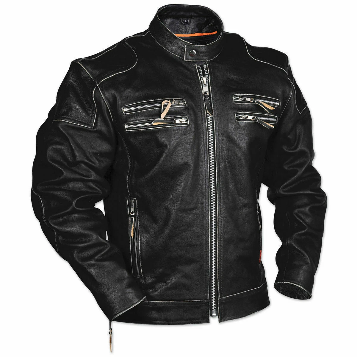 Men s Rivet Motorcycle Gangster Black Real Leather Jacket