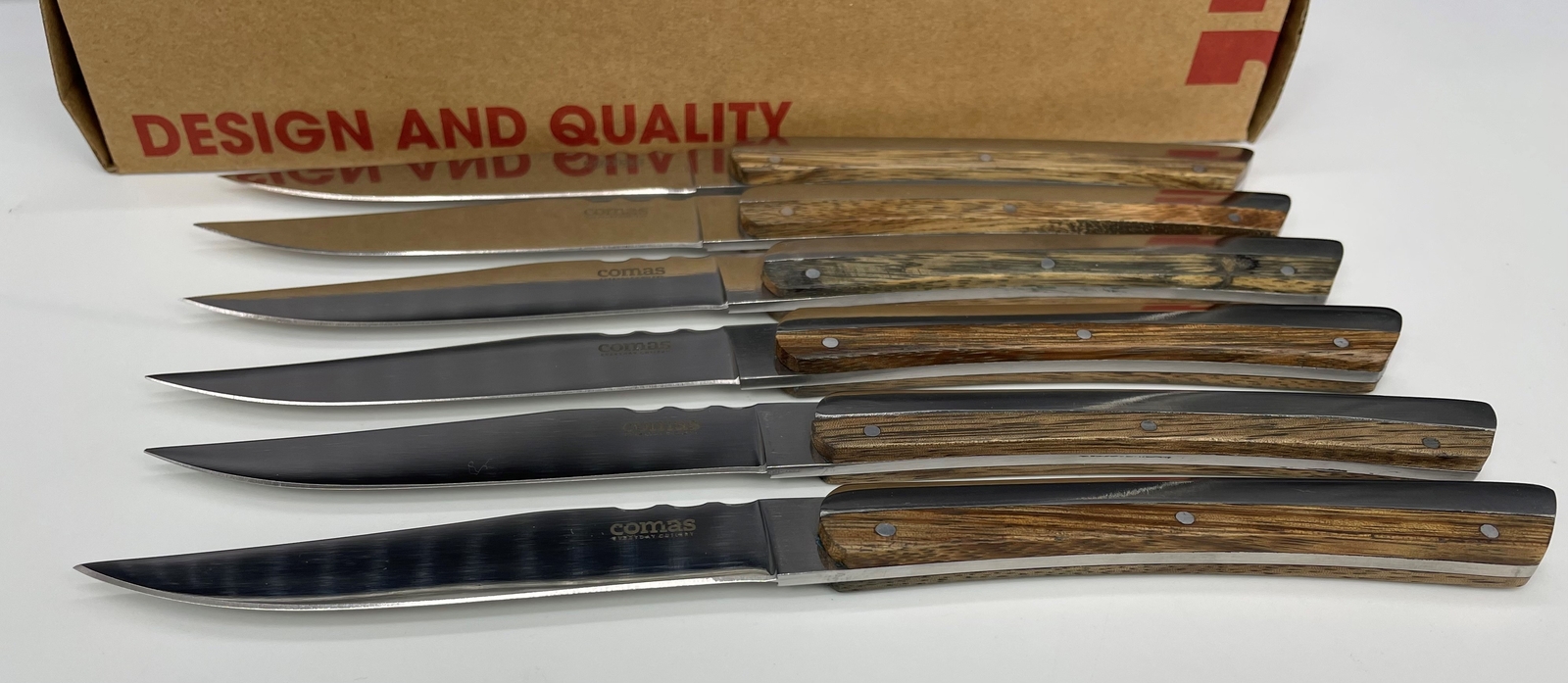 6er Set Comas Steakmesser Holzgriff Edelstahl Steakbesteck Grillbesteck Messer