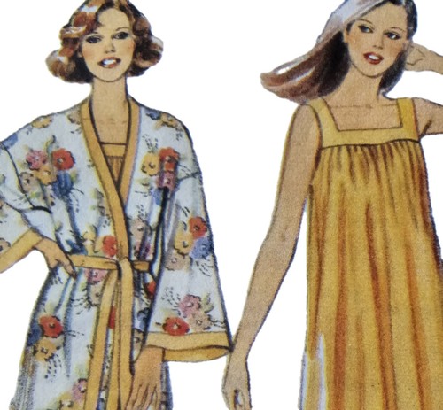 1980s Square Neck Mumu Dress Nightie Kimono Sleeve Style 2656 Sewing Pattern
