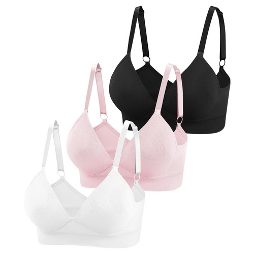 Wireless Bras for Women 3 Pack Seamless Comfy Lightly Lined Large Multicolor