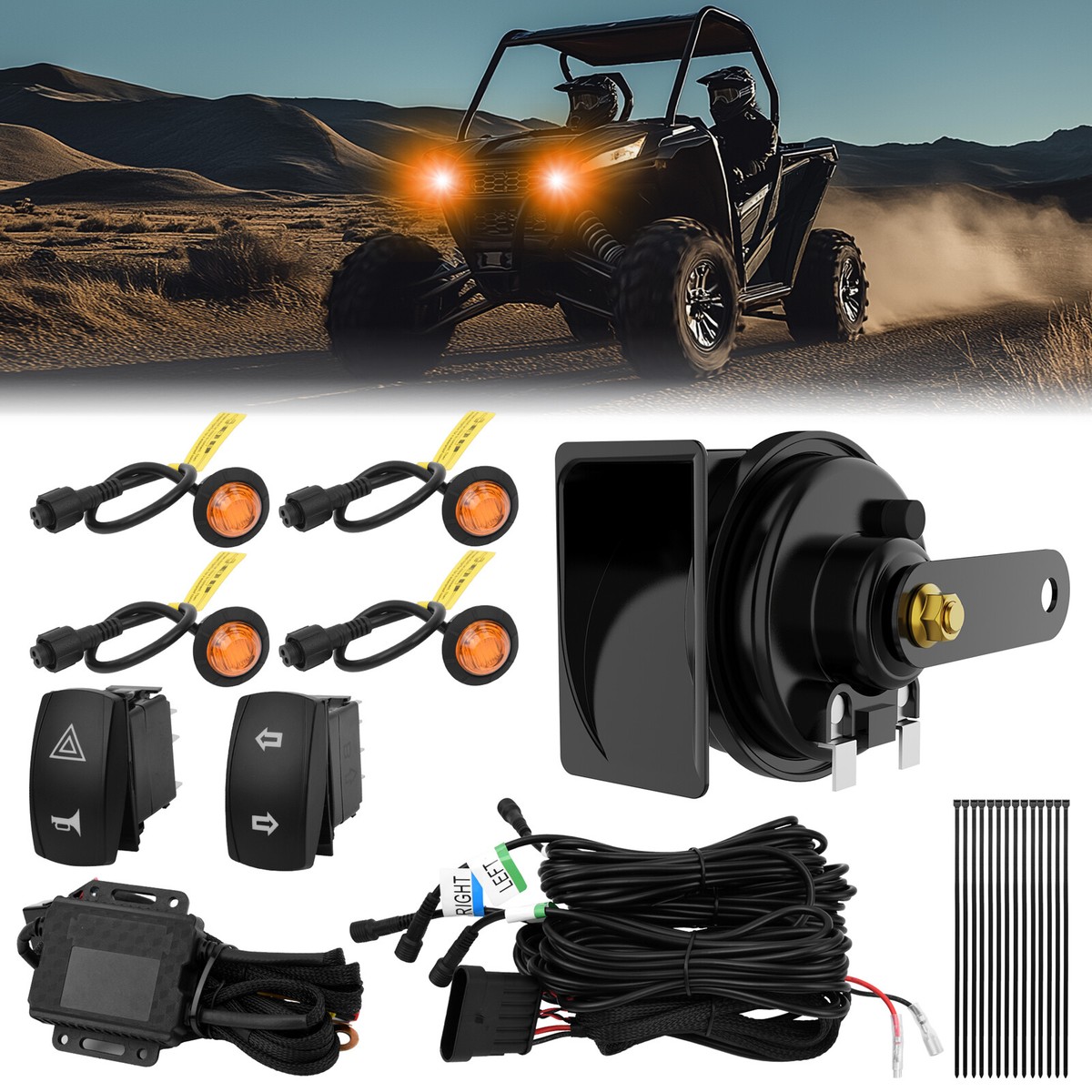 Street Legal LED Turn Signal & Horn Kit – For ATV, SxS, UTV, Golf Cart With Rocker Switch