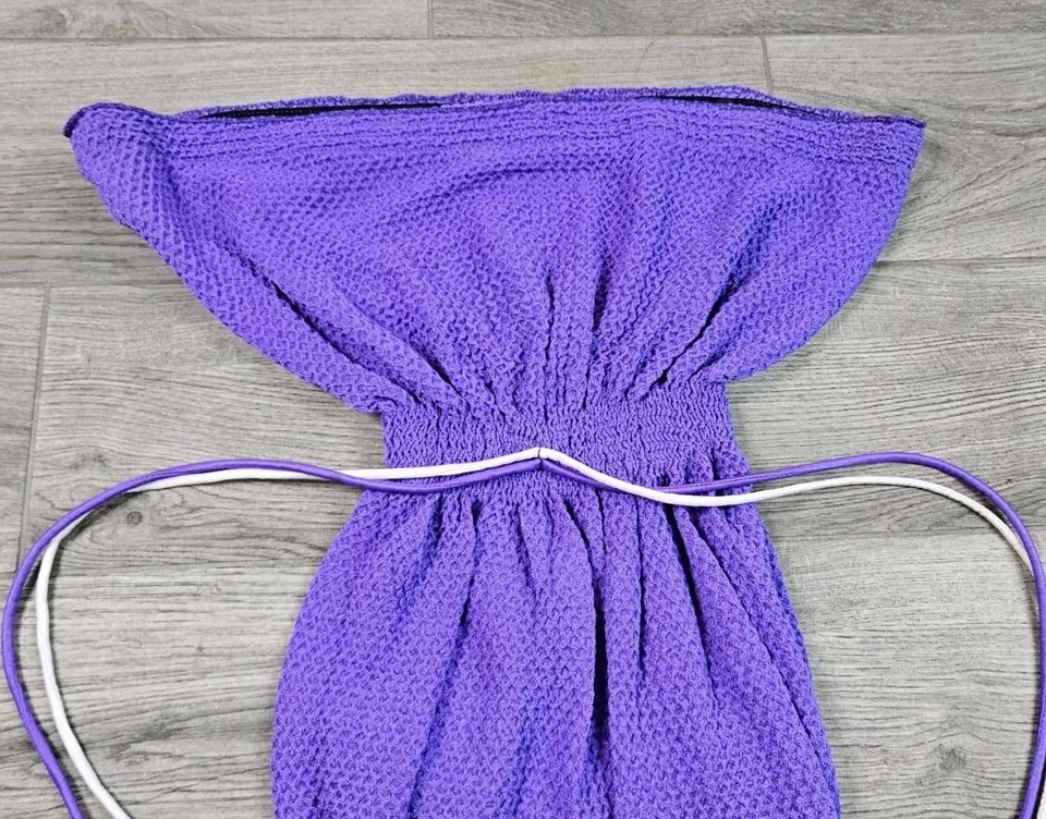 Винтажный цельный купальник Catalina текстурированный без бретелек фиолетовый женский размер 10 - Изображение 2 из 4