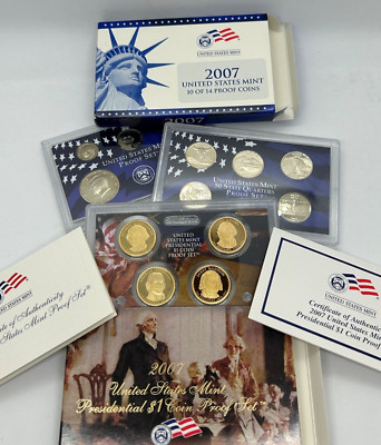2007 US Mint Proof Set with Box & COA 14 Clad Coin Set | eBay