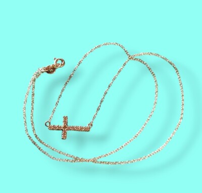 Sterling Silver CZ Cross Necklace Signed 925 SU CM Tested 18in ChIn
