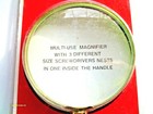 Round 3" Magnifier Brass Coated Metal Combo 4 n 1 Tool 3x Mag Micro S/D n Handle — photo 3