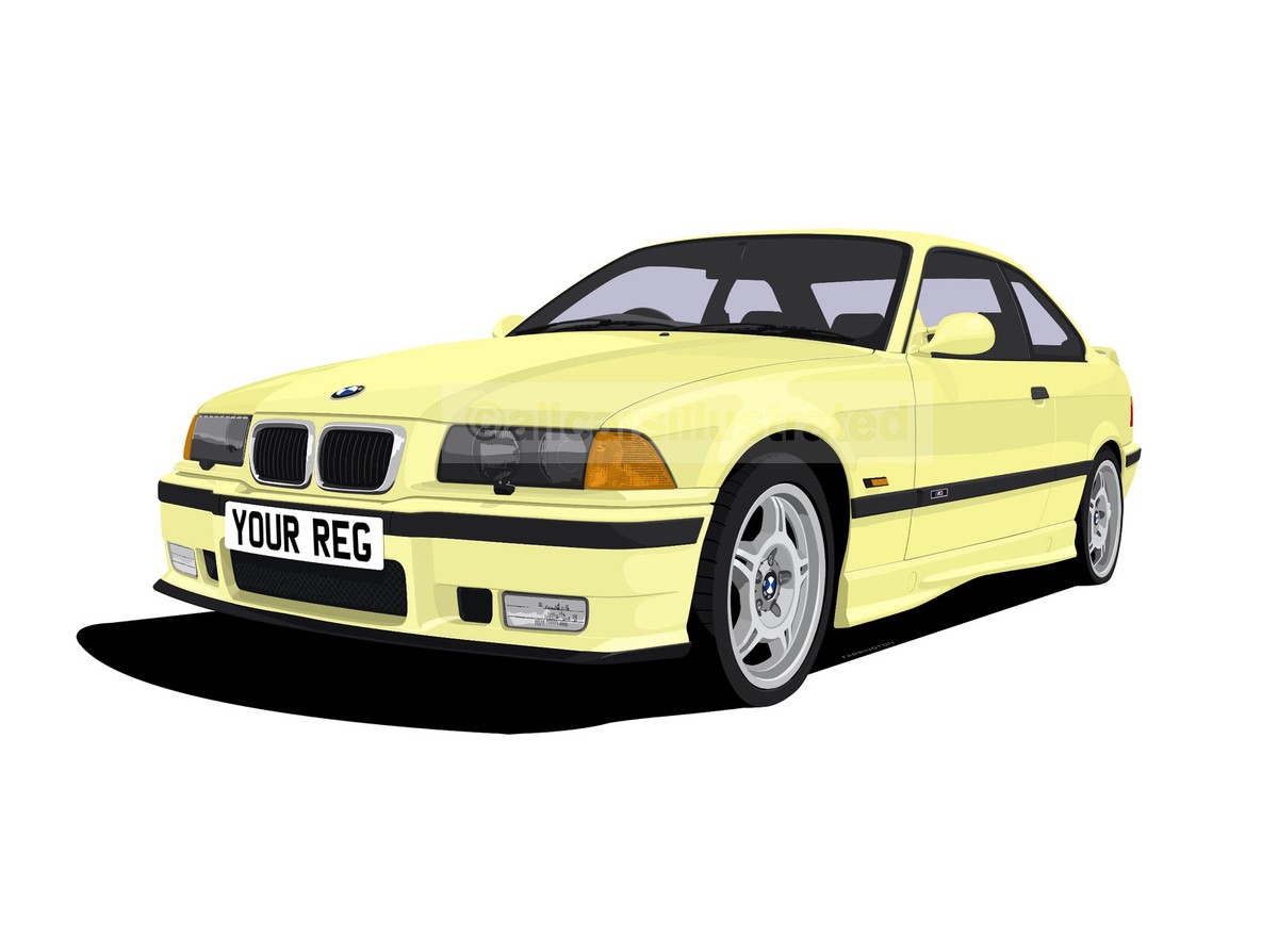 Bmw M3 Coupe 3d BMW M3 E36 GRAPHIC CAR ART PRINT PICTURE (SIZE A4).