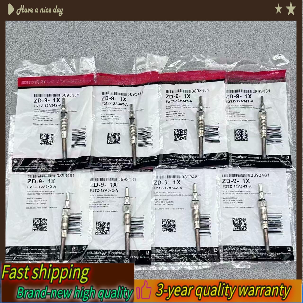 8pcs Diesel Glow Plug for 7.3L IDI Ford, F250 F350 F59 Diesel ZD9 F2TZ2A342A