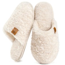 Women's Fuzzy Slip-on Slippers Warm Cozy Soft Lightweight Memory Foam Indoor ...