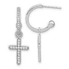 Sterling Silver CZ Cross Pendant Earrings for Men and Women Minimalist Jewelry