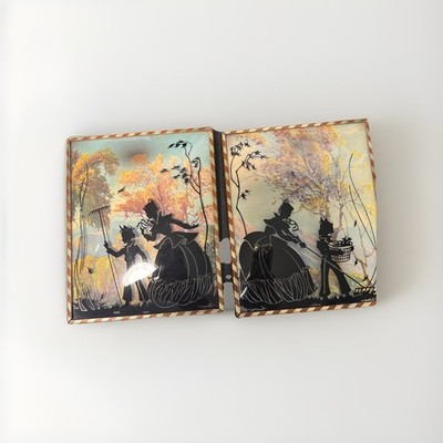 2 Vintage Silhouette Reverse Painting on Convex Glass, Fall 4 