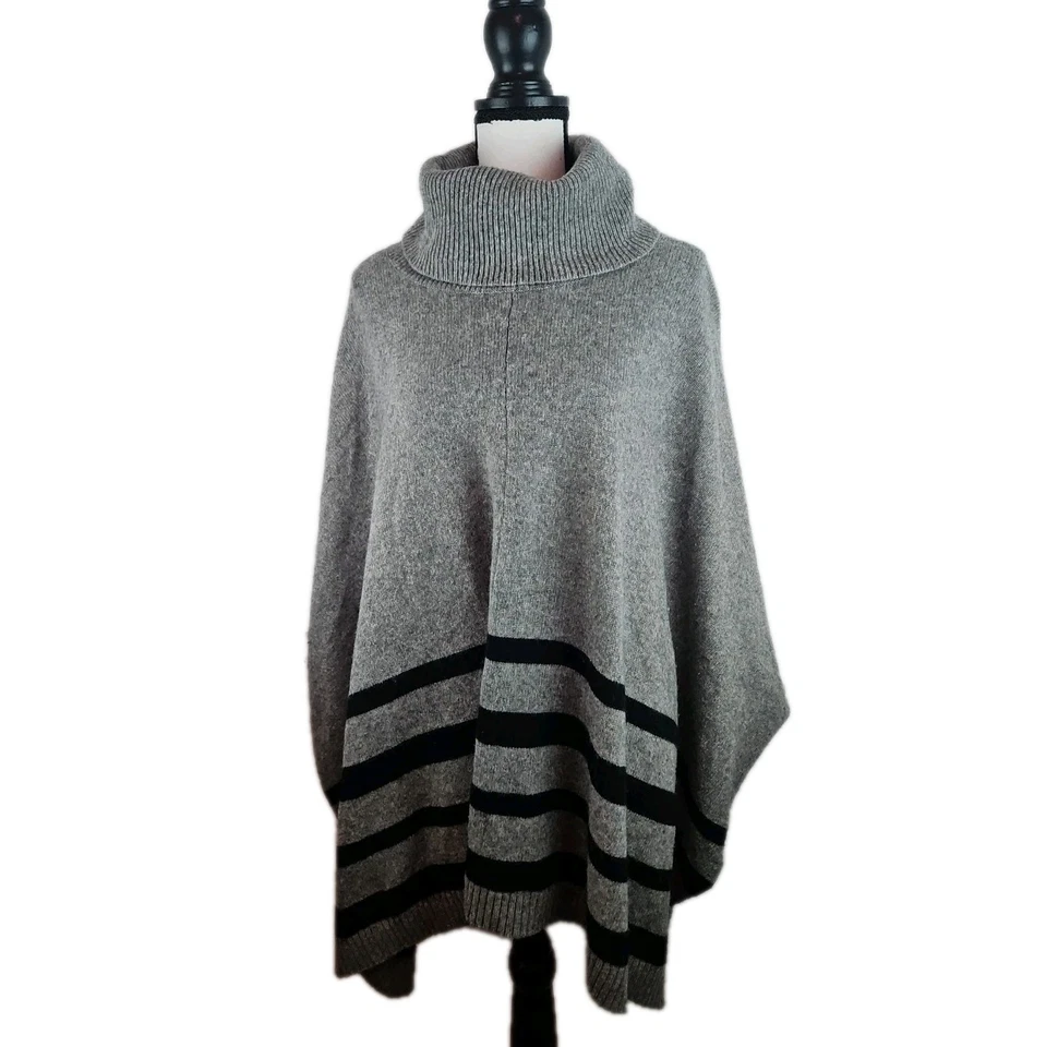 Poncho Suéter Tahari Para Mujer Talla XL Lana Gris Yak Cuello Alto Foto 2 de 4