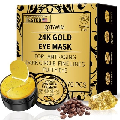 Qyiywim Under Eye Patches 70PCS, 24K Gold 7.1 Ounce (Pack of 1), 