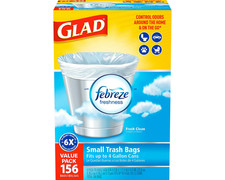 Glad 4 Gal Twist-Tie Trash Bags, 156 Ct, Febreze Fresh Clean Scent