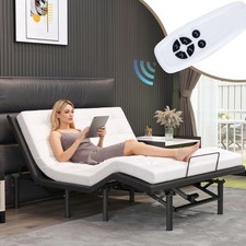 Queen Adjustable Bed Frame Iron Platform with Wired Remote Black 750 lb