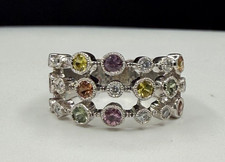 Vintage 14K White Gold Rainbow Multi-Color Sapphire & Diamond Band Ring Size 5