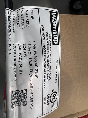 NADWM-240-3240 Warmup Underfloor Heating Mat 3240 Watts