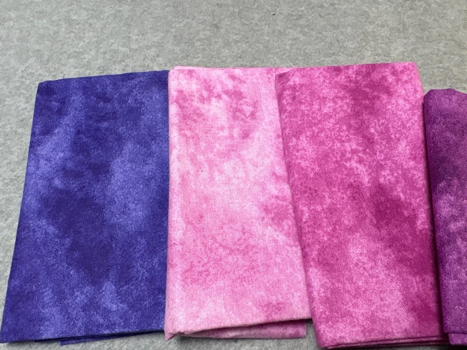 Fabric Fat Quarter Texture Bundle 4 Pcs Tie-Dye Look Pink/Purple Cotton Quilting - Image 2 of 4