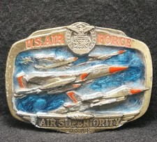 XA05168 VINTAGE 1983 U.S. AIR FORCE AIR SUPERIORITY ARMED FORCES BELT BUCKLE