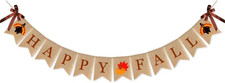 Happy Fall Burlap Banner, Thanksgiving Pumpkin maple leaf Turkey Harvest Home De