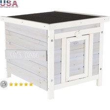 Casa para gatos de madera resistente a la intemperie refugio exterior con piso elevado y techo con bisagras nuevo