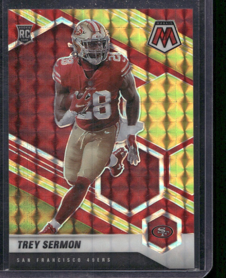 2021 Panini Mosaic #324 Trey Sermon Choice Prizm Fusion Red and Yellow #/80