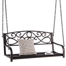 Outdoor 2-Person Metal Porch Swing Hanging Patio Bench 485 Lbs Capacity Brown