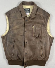 Vintage Avirex Leather Flight Vest Type B-9 Bomber Made In USA 1987 Size Large