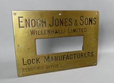 Vintage Enoch Jones & Sons Lock Manufacturers brass letter box sign cover #25112