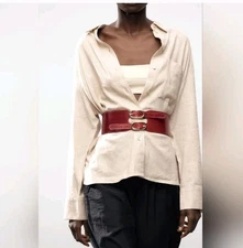 ZARA NWT RED DOUBLE BUCKLE SASH BELT SIZE 34