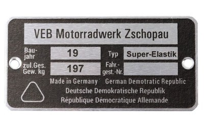 Typenschild für Seitenwagen Super Elastik
