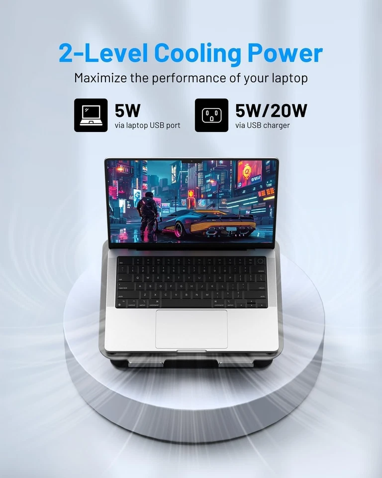 Almohadilla de enfriamiento para computadora portátil ventiladores USB dobles 11-17 pulgadas termoeléctricos silenciosos 360° FOKIMDO Foto 4 de 4