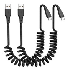 Car Carplay Cable 2Pack 3ft Coiled USB A to USB C Fast Charge Cord