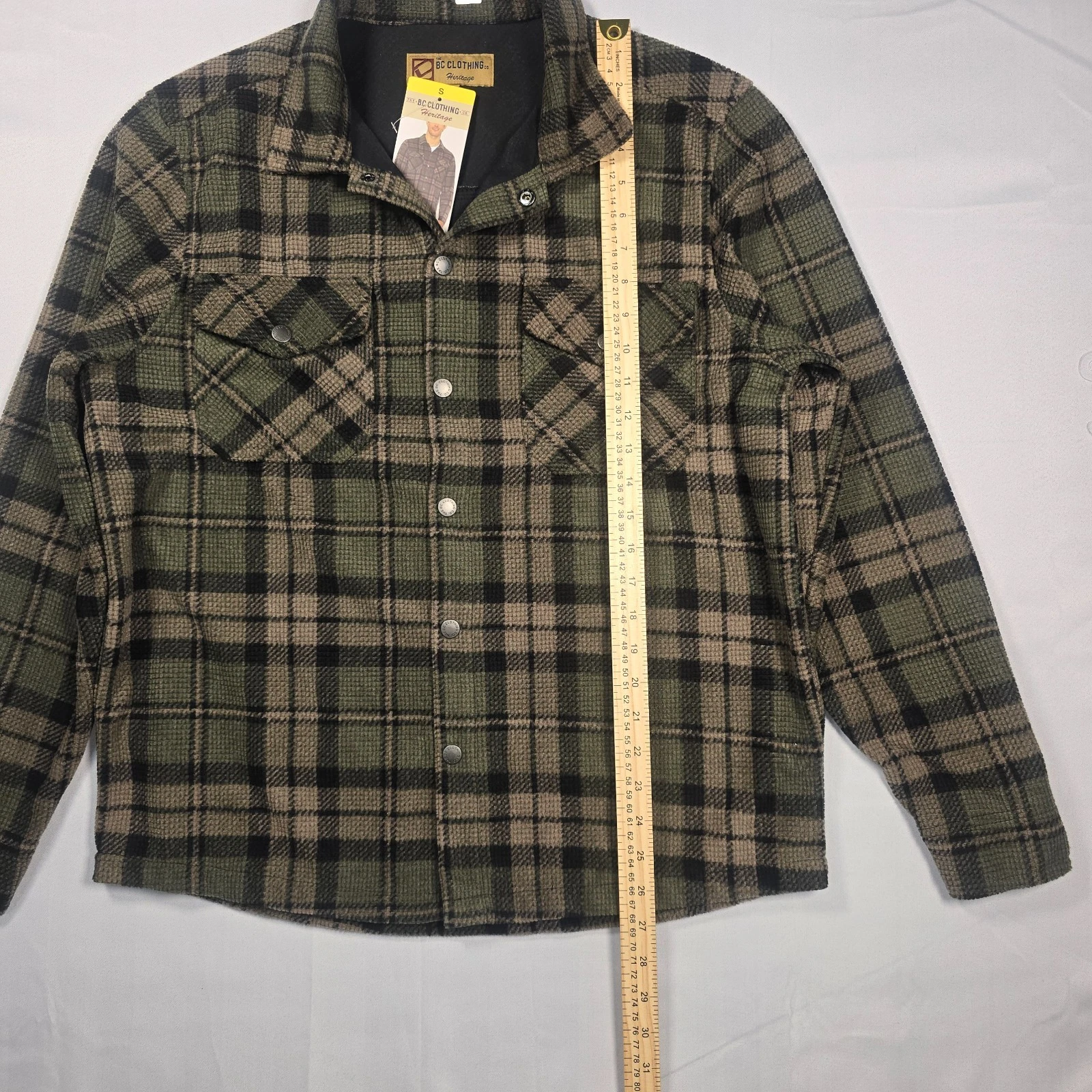 NWT BC Clothing Mens Textured Flannel Shirt Jacket Green Plaid Shacket Small image 3