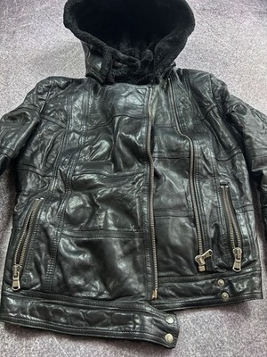 VTG STREETWEAR STYLE OPIUM LEATHER HOOD FUR JACKET 90S Y2K / Size