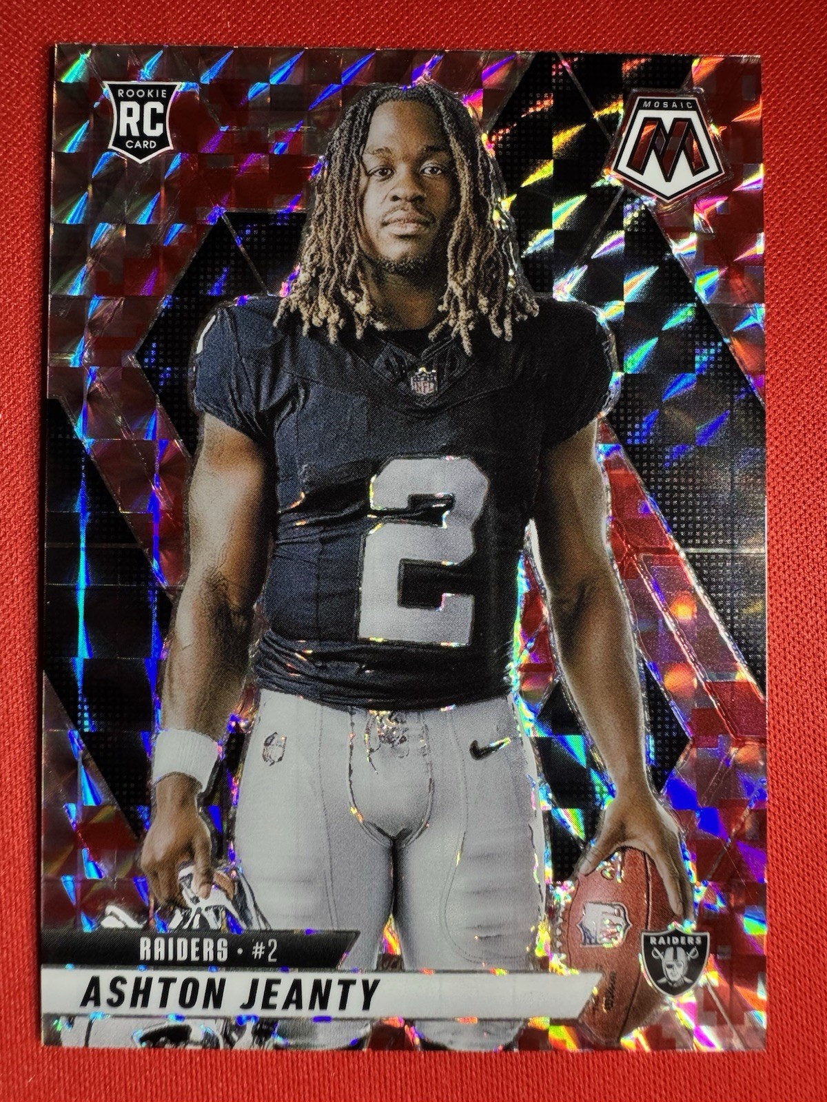 2025 Mosaic - Ashton Jeanty (RC) Red Camo Prizm #287 Las Vegas Raiders