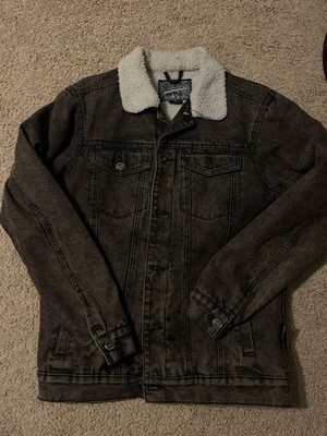Black Denim Sheep Lined Trucker Jean Jacket Men's Size S