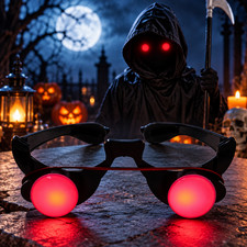 Halloween Red LED Eye Glasses Costume Prop Light Up Scary Party Accessory
