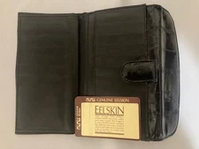VINTAGE NOS BEAUTIFUL BLACK MUNDI EELSKIN LEATHER WOMENS CARD HOLDER CHECKBOOK++