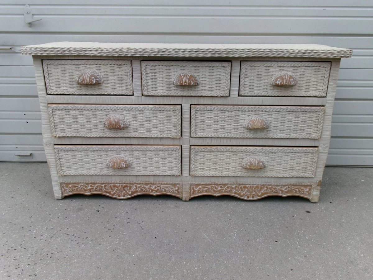 grey wicker dresser Izzy Curved Rattan 3 Drawer Dresser, White main image 0