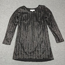 Dress The Population Dress Womens L Black Sequin Stripe Shift Long Sleeve Party