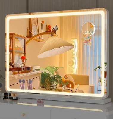 Kosmetik Schminkspiegel mit Touchscreen LED Beleuchtung 80x58cm eckig weißer Rahmen
