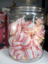 Peppermint Ball Ornaments Christmas Tree Candy Cane Stripe Red White Glitter 12