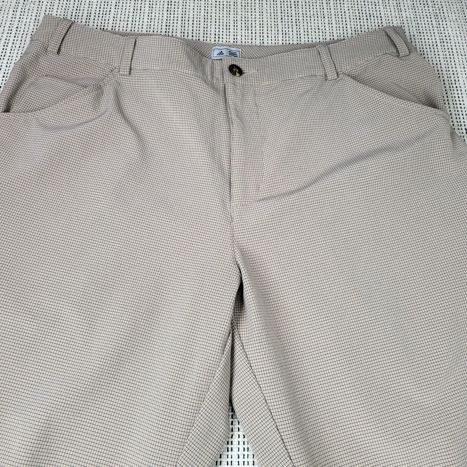 Adidas Pants Mens 36x32 Beige Check Chino Regular Fit Lightweight Casual Golf