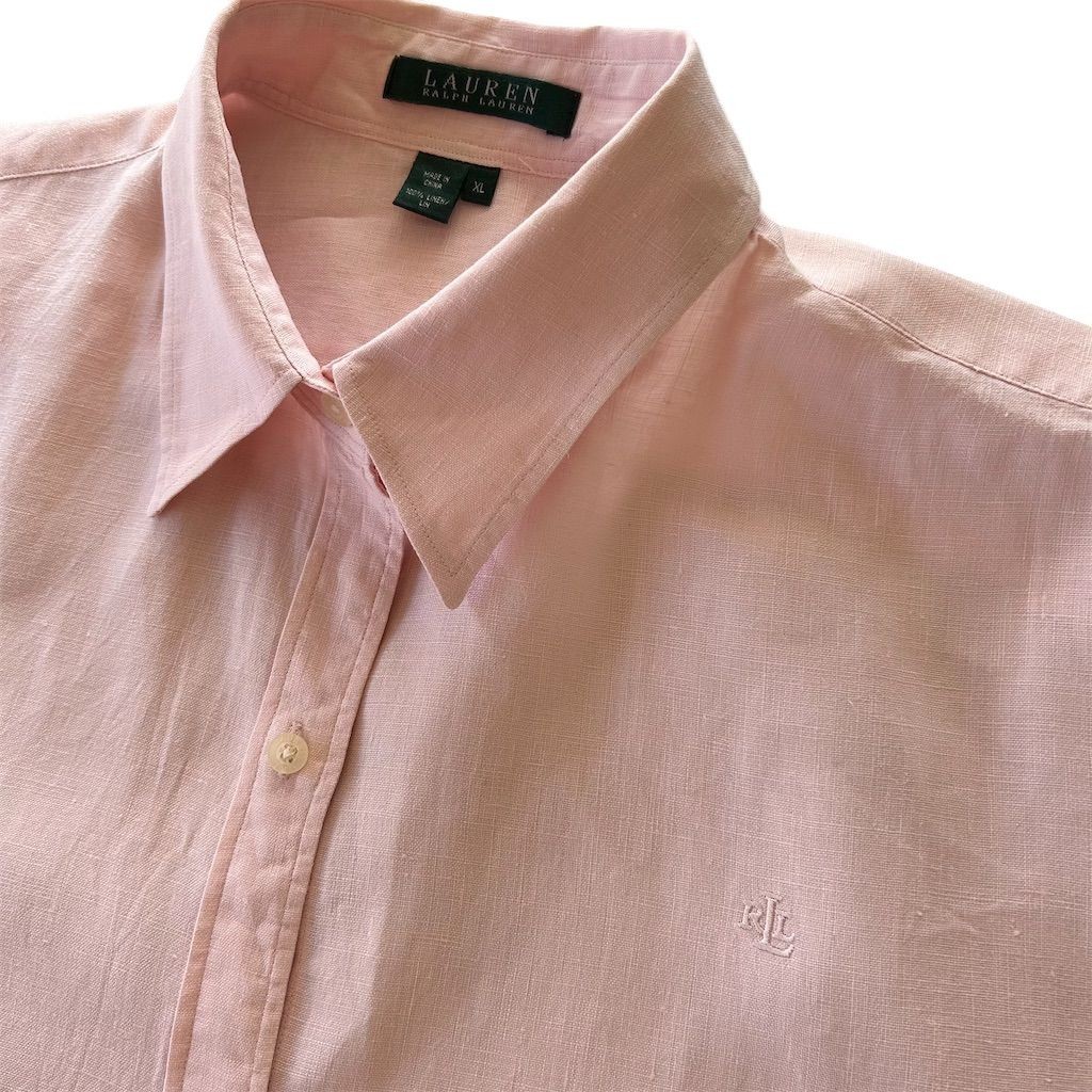 Ralph Lauren Women's XL Pink 100% Linen Long Sleeve Shirt