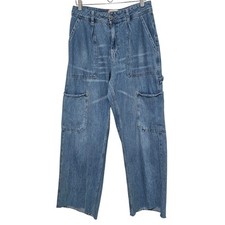 BDG Cargo Jeans Womens 28 Blue Wide Leg High Rise Raw Hem Utility Carpenter
